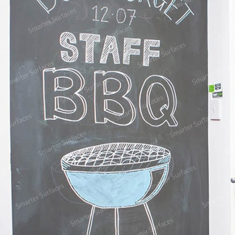 Chalkboard paint surface with BBQ menu artwork in white chalk