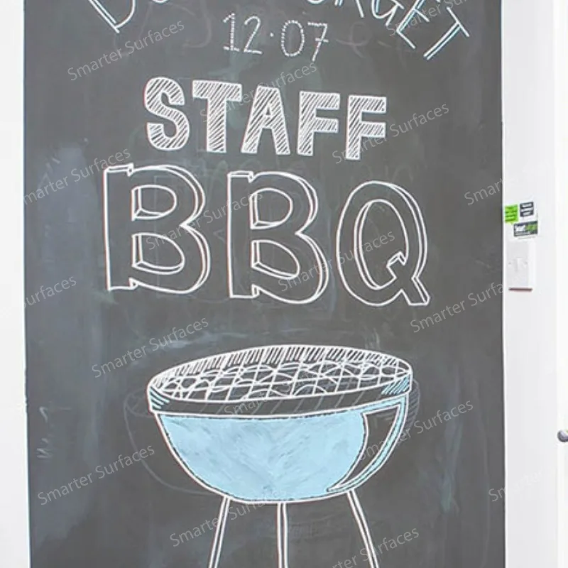 Chalkboard paint surface with BBQ menu artwork in white chalk