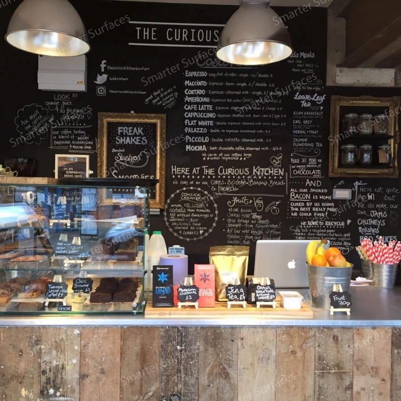 Coffee shop display featuring chalkboard paint menu boards