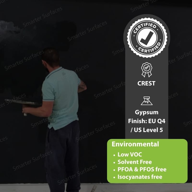 Black painted projection wall with environmental and safety certifications