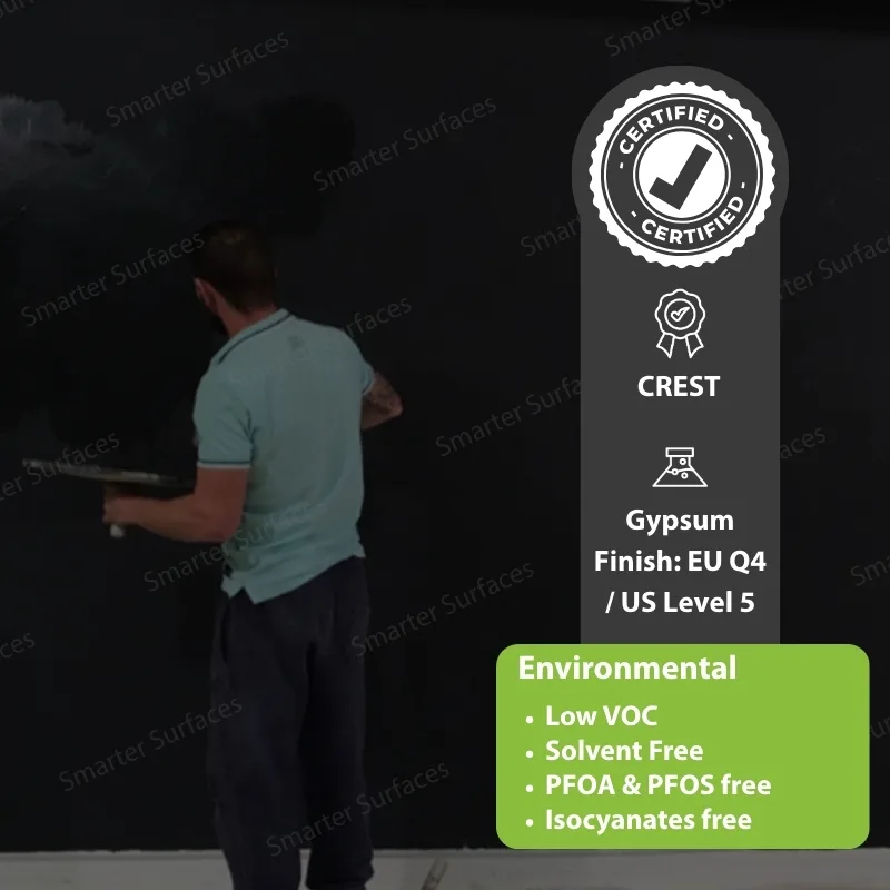 Black painted projection wall with environmental and safety certifications