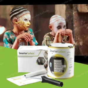 Children watching a projected image beside Black Projector Screen Paint kit