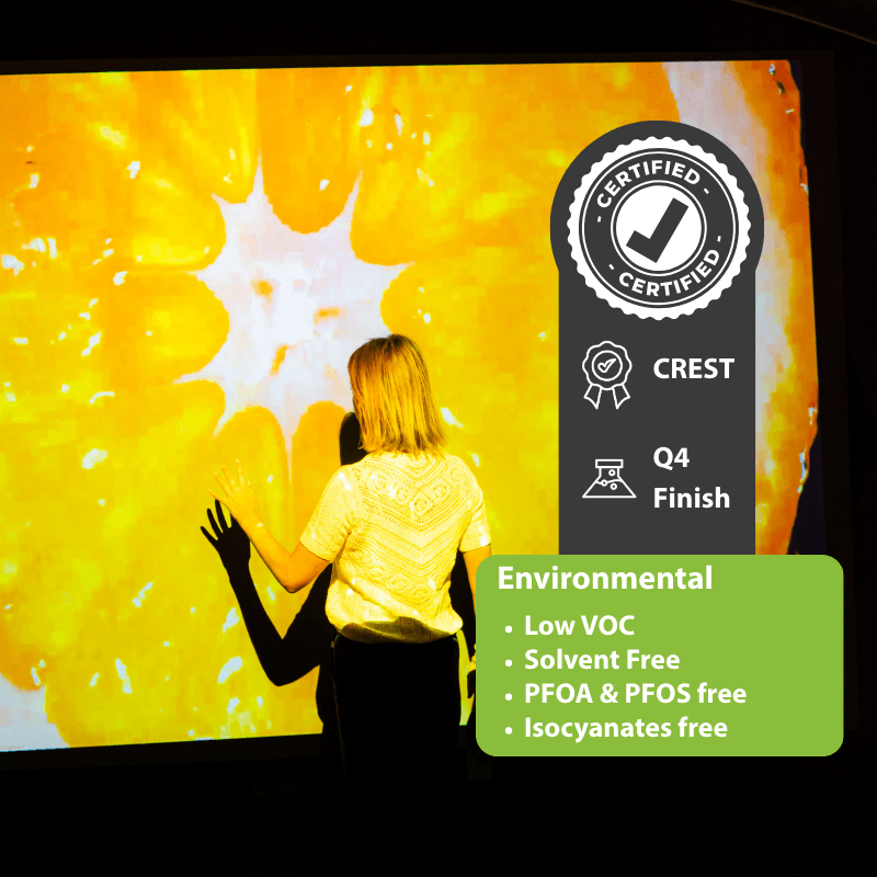 Certified clear projector screen paint with environmental benefits and a smooth projection finish