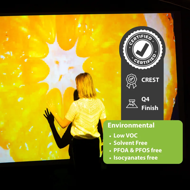 Certified clear projector screen paint with environmental benefits and a smooth projection finish