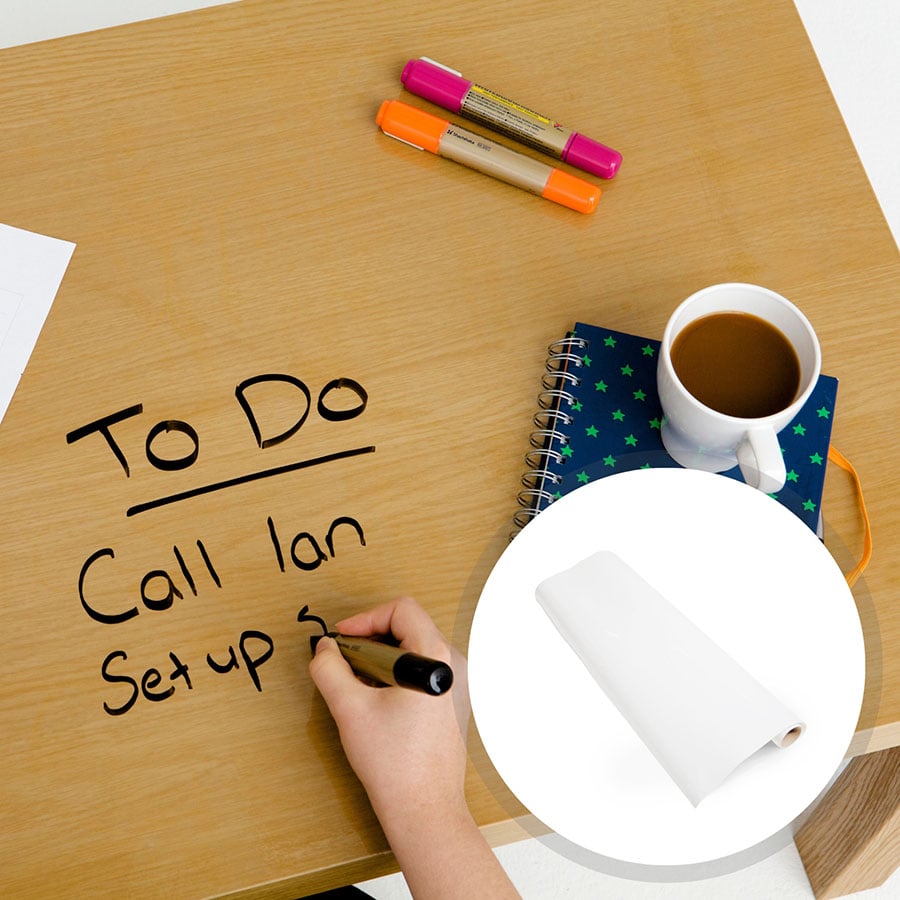 Save paper by sketching/writing on your desk! whiteboard contact paper +  open tabletop = whiteboard desk!