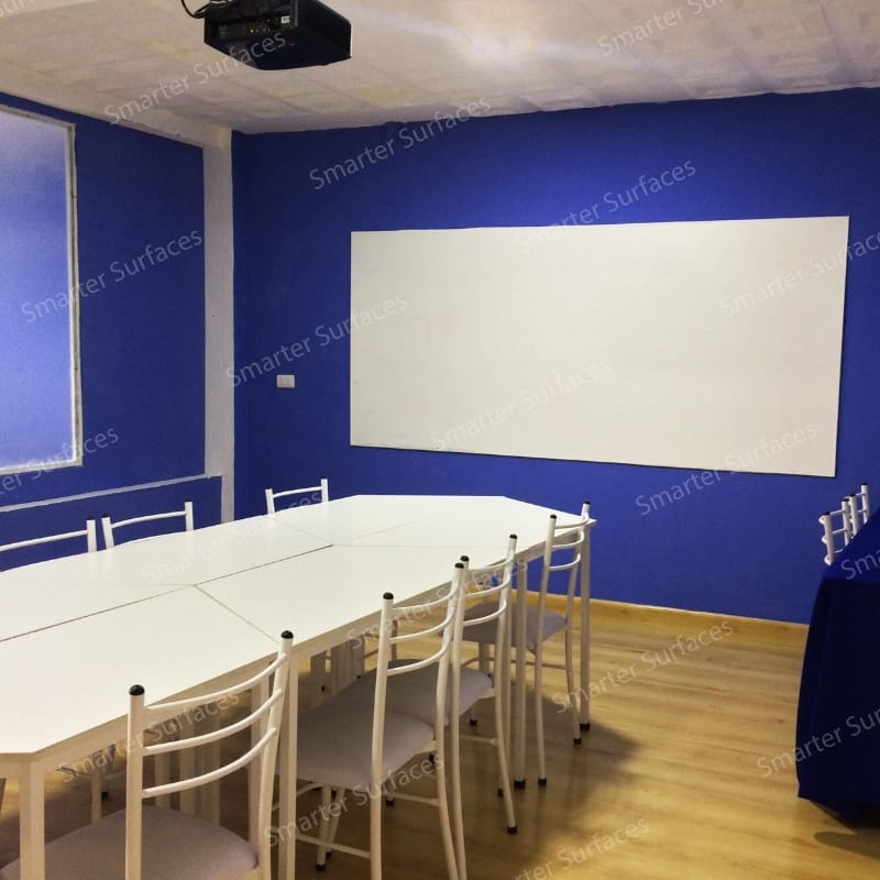 Classroom with a large projection whiteboard film applied to the wall