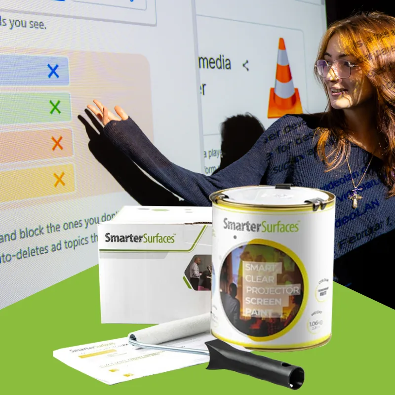 Smarter Surfaces clear projector screen paint with roller and application kit.