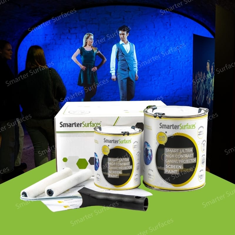 People viewing a bright projected display using Ultra High Contrast Projector Screen Paint