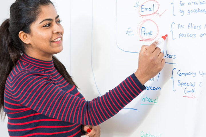 Whiteboard wallpaper wallcovering for collaborative spaces