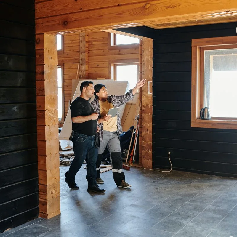 contractors supervising office construction site