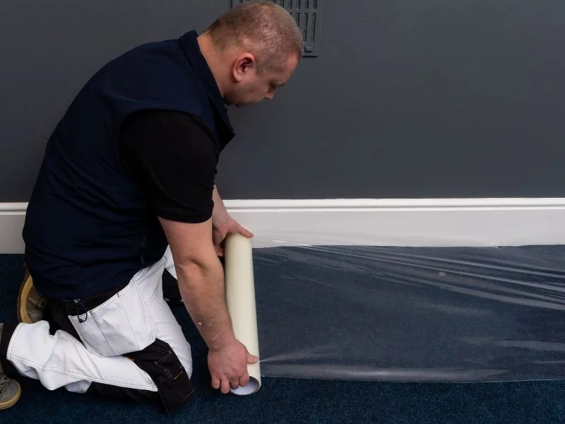 Step 2 - Man protecting surfaces not being painted