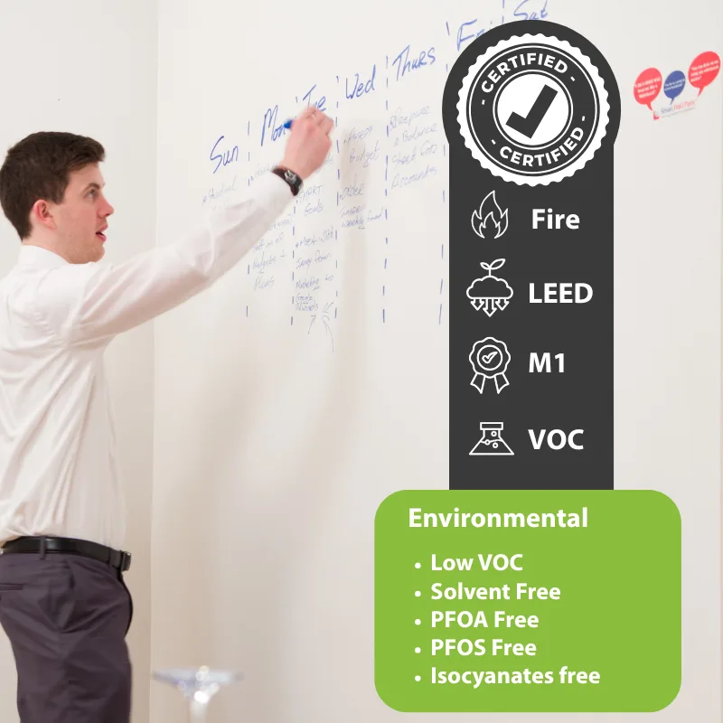Certified whiteboard paint with eco-friendly and low-VOC credentials