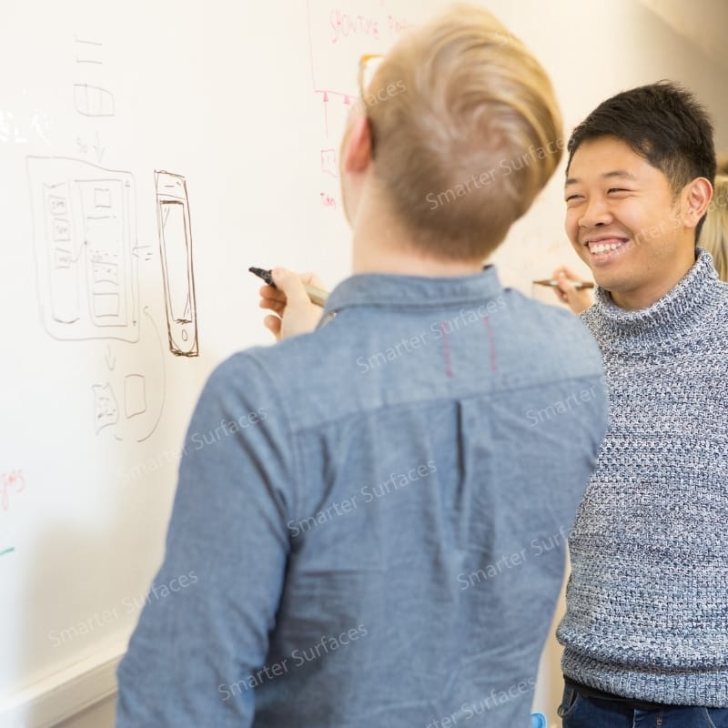 Home study with a wall painted in dry-erase paint