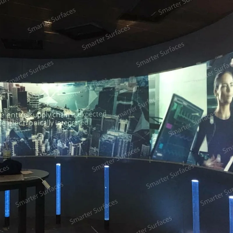 Action movie projected on a curved wall painted with Projector Silver Screen Paint showing clear, vibrant images.