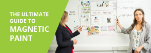 The Ultimate Magnetic Paint Guide featuring a magnetic wall with photos, notes and magnets